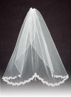 Unique Scallopped Wedding Veil that highlights waist backpiece